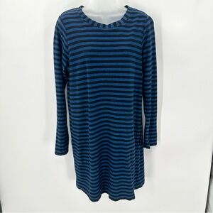 JANE AND DELANCEY Dress Womens Medium Blue Black Stripe Tshirt Knit Cotton L/S
